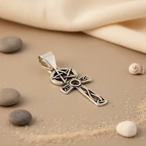 Stainless Steel Ethnic Celtic <b>Cross</b> and Pentagram Ankh <b>Pendant</b> Fine Necklace with Durable Charm - Product Image 2