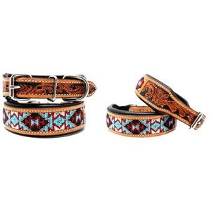 Collier pour chien artisanal en cuir véritable perlé de style western haut de gamme avec taille et marque personnalisables - Product Image 1