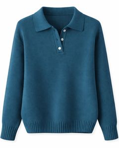 Suéter de Punto Personalizado para Mujer, Cuello Polo, Color Azul Verde Azulado, Manga Larga, Suave, Informal, para Uso Diario, Moda al por Mayor - Product Image 1