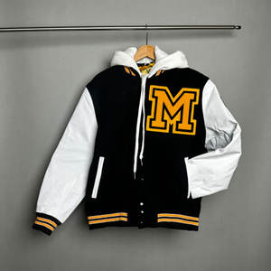 Veste universitaire personnalisée pour homme, fabrication directe d'usine, manches en cuir chaudes pour l'hiver, veste bomber de baseball, vêtements d'extérieur - Product Image 1