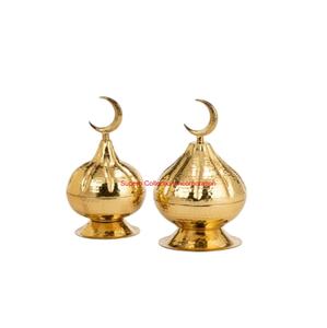 Caja de latón hecha a mano con tapa de luna creciente, maceta decorativa de Metal martillado, artículo tradicional para eventos de boda y decoración del hogar - Product Image 1