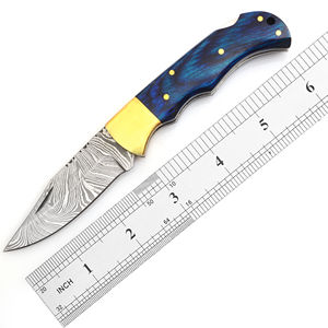 Navaja de Bolsillo Deslizante de Acero de Damasco Hecha a Mano Personalizable, Navaja de Camping Multifuncional de Madera OEM, Hoja de Grado Industrial - Product Image 3