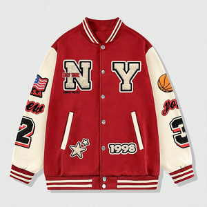 High Quality Varsity Jacket Men Customized Chenille Embroidery Leather Sleeves Custom Baseball Letterman Varsity Jacket - Product Image 1