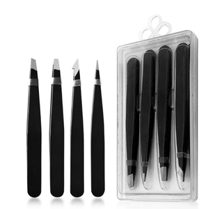 Kit professionnel de pinces à sourcils en acier inoxydable de haute qualité pointe inclinée et pointue avec design incurvé pour une utilisation en beauté - Product Image 1