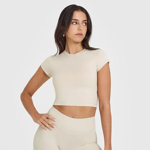 Meilleure vente sable 100% coton femmes t-shirt décontracté léger doux respirant et élégant concepteur décontracté coupe Gym entraînement t-shirt - Product Image 1