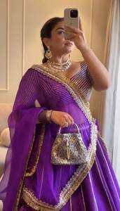 Hilo de seda Chinon pesado de calidad premium con lentejuelas más popular para fiesta de invierno Lehenga Choli trabajado Cancan Canvas Patta - Product Image 2