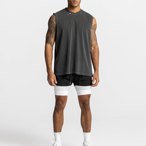 Vêtements de sport pour hommes Coton de haute qualité Chemises sans manches délavées à l'acide Gym Athletic Tank Top - Product Image 2