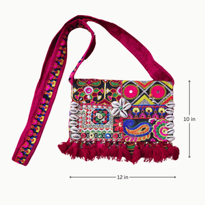 Riwaayat Kambhari Art Embroidered Sling Bag Geometric Vintage Bohemian Style <b>Single</b> Handle Chains <b>Flower</b> for Summer Winter Use - Product Image 3