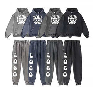 Conjuntos Deportivos Personalizados con Lavado Ácido, 100% Algodón Grueso, Cierre Completo, Estampado Puff, Conjuntos de Sudadera con Capucha y Pantalones Deportivos para Hombre - Product Image 5