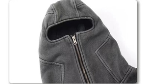 Heavyweight 100% algodón sudaderas con capucha de gran tamaño pulóver máscara pesada ropa de calle gruesa con cremallera cara cubierta lavada Sudadera con capucha C sudaderas con capucha sólidas - Product Image 4