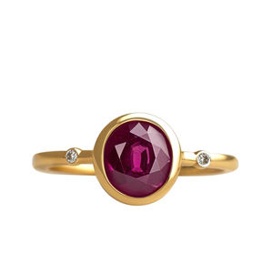 Anillo minimalista de rubí de oro sólido de 14 quilates, anillo con acentos de diamantes naturales, fabricante de joyas - Product Image 1