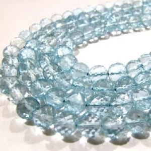 Cuentas redondas facetadas de Topacio azul natural, cuentas de piedras preciosas de Topacio Azul genuino, hebra de piedras preciosas BT de 5-6mm de tamaño, cuentas largas de 5 pulgadas - Product Image 1