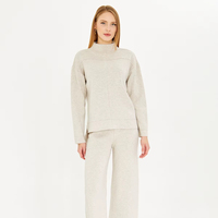 Pull deux pièces tricoté pour femmes et ensemble de tricots de pantalon pull à manches longues taille élastique, ensemble de tricots à jambes larges élégant