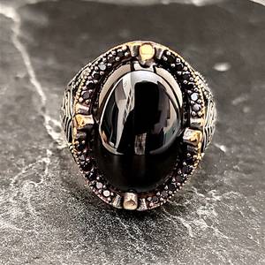 Anillo de Plata de Ley 925 Hecho a Mano de Estilo Vintage para Hombre con Piedra Preciosa de Ónix Negro Ovalado Facetado, Joyería de Plata con Piedra Negra para Hombre - Product Image 2