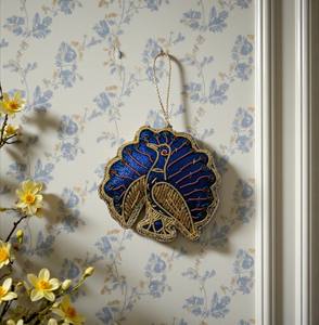 <b>Peacock</b> Zari Sari Hanging <b>Ornament</b> | Beaded Embroidery with Silk Fabric Thread | Ethnic Wall & Door Decoration for Events - Product Image 2