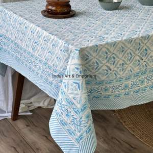 Mantel de algodón hecho a mano indio hermoso bloque de mano impreso cubierta de mesa de algodón para mantel de boda para la venta - Product Image 3