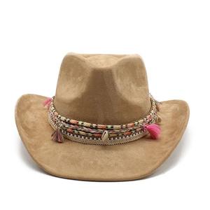 2023 nuevo sombrero de cuero de vaquero de cuatro estaciones para hombres gorra de gamuza de estilo bohemio 57-58cm correas trenzadas decoración de borlas para Casual - Product Image 2