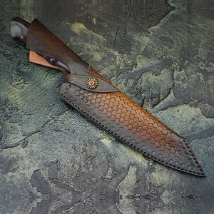 Venta al por mayor personalizado de alta calidad OEM ODM servicio hecho a mano mango de palisandro de acero de Damasco cocina Chef cuchillo Funda de cuero - Product Image 4