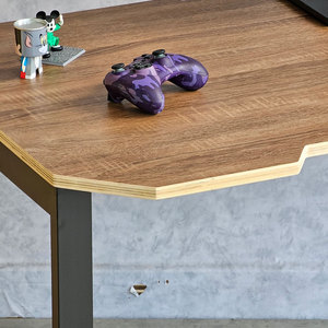 GD68082 Adjustable Height Gaming Desk 140x70cm Carbon Surface with LED Plywood Wood <b>Iron</b> Legs Easy Assembly for Bedroom Use - Product Image 3
