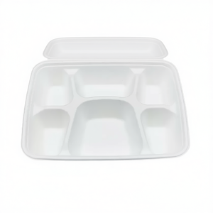 Barquette repas jetable à 6 compartiments avec couvercle pour portions individuelles - Product Image 2