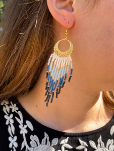 <b>Blue</b> Bead Woven Geometrical Fringe <b>Earrings</b> - Product Image 2