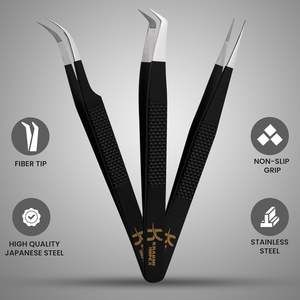 Juego de 3 Pinzas para Extensión de Pestañas, KHADMI IMPEX, Punta de Fibra, Pinzas Rectas y Curvas para Pestañas de Volumen - Product Image 5