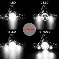 Brightenlux Haute Puissance 4 Modes Camping En Plein Air Étanche 3 Têtes Lampe Zoom LED Phare Rechargeable pour La Chasse Pêche Équitation