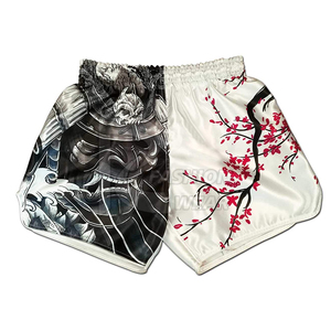 Pantalones cortos blancos con estampado para boxeo, Shorts tailandeses con Logo personalizado Mma, Muay Thai, venta al por mayor - Product Image 4