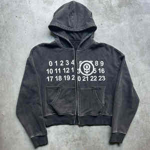 OEM Custom 100 French Terry Stone Washed Distressed <b>Vintage</b> Faded Pullover Hoodies Screen Print Double Zipper <b>Zip</b> <b>up</b> <b>Hoodie</b> - Product Image 6