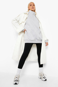 Sweat à capuche demi-zippé gris surdimensionné pour femmes - Product Image 4