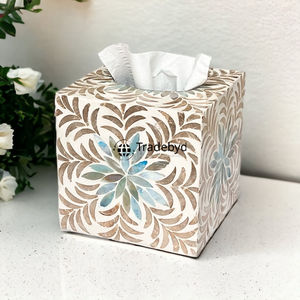 Modern MOP Inlay <b>Floral</b> Pattern Engraved Design Decorative Tissue Holder <b>Box</b> for Dining and Bedroom Use Tradebyd - Product Image 1