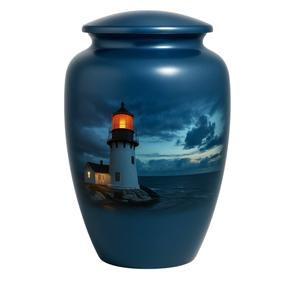 Urna Funeraria de Metal (Latón/Aluminio) con Diseño de Faro, para Cenizas Humanas de Adultos - Product Image 4