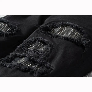 Prix d'usine, denim personnalisé de haute qualité, jeans strass décontractés, rue hip hop déchiré en détresse sous le pantalon strass - Product Image 6