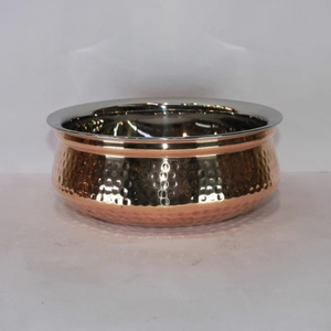 Newly Pattern Arrival Hammered Texture High Standard Quality Copper Made Round Shape <b>Food</b> Serving Luxury Handi Bowl Casserole - Product Image 4