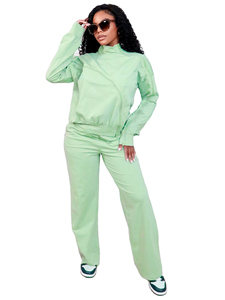 ชุดเสื้อผ้าแฟชั่นถักสำหรับผู้หญิง, กางเกงขาบานเสื้อแขนยาวมีซิปดีไซน์แบบลำลองสองชิ้นสำหรับฤดูหนาวออกแบบได้ตามต้องการ - Product Image 6