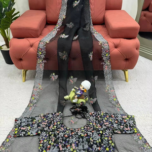 Presentando el nuevo diseñador Tibby Silk Beautiful Heavy Thread bordado trabajo con borlas Saree y blusa de trabajo de hilo - Product Image 1