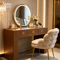Table console vintage en cuir marron, bureau de campagne à 3 tiroirs avec garniture cloutée, table de rangement de luxe pour entrée de villa et couloir