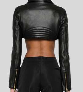 Veste courte en cuir pour femme Vêtements d'extérieur courts à la mode pour l'automne et l'hiver - Product Image 3