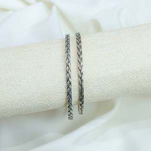 925 <b>Silver</b> Fashion <b>Cuff</b> <b>Bracelet</b> Single Piece Moh Braid Knot Bangle - Product Image 1