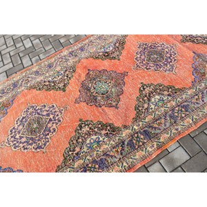 พรมตุรกีโบราณ ขนาด 4.9x12.8 ฟุต พรมลายดอกไม้สีแดงทำจากขนสัตว์ - Product Image 5