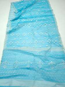 Nouvelle arrivée Deshi Dhakai SKY Blue Jamdani Sharee Qualité d'exportation pour les femmes JAMDANI TISSU VERT Golden Sky Blue du Bangladesh - Product Image 5