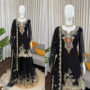 Vestido Sharara Negro Real con Bordado a Mano y Adornos Dorados |   Traje de Diseñador para Fiestas y Bodas - Product Image 6