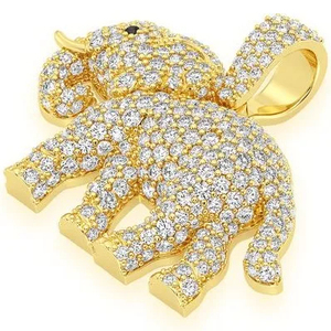 Customizable 925 Silver <b>Yellow</b> Gold Plated Pendant Necklace Hip Hop Style Iced Natural Elephant Lab Grown Diamond Fine Jewelry - Product Image 4