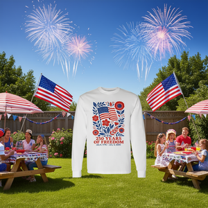T-Shirt a Maniche Lunghe Patriottica per il 4 Luglio, 250° Anniversario, 250 Anni di Libertà, per Uso Promozionale - Product Image 3