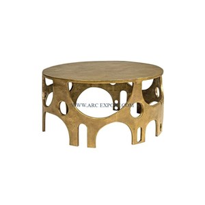 Meubles de forme ronde en métal plaqué or Table de centre de café Classique Top vente fait à la main Nouveau style Table de centre en marbre et métal - Product Image 5