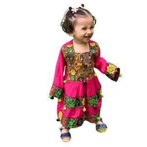 Robe plissée vintage afghane unie avec broderie, bouton, dentelle, taille naturelle - Personnalisable, tenue de soirée pour femmes - Product Image 1