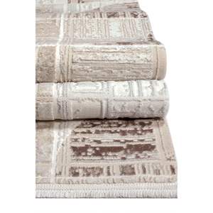 Konfor Elex 5207 Tapis de couloir tissé moderne Motif géométrique à franges droites brunes Matériau en polyester durable fabriqué à la machine - Product Image 3