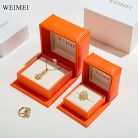 WEIMEI Boîte d'Emballage de Luxe Personnalisée en Papier et Cuir Carrée Orange et Blanc pour Bijoux (Boucles d'Oreilles, Colliers, Bagues)