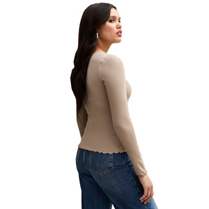 เสื้อโยคะสตรีผ้าสแปนเด็กซ์/ ไนลอนแขนยาวแห้งเร็วรัดรูปน้ำหนักเบาระบายอากาศได้ดีเป็นมิตรกับสิ่งแวดล้อม - Product Image 4