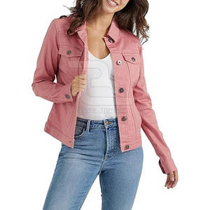 Chaqueta vaquera recortada corta informal de Invierno para mujer, cuello levantado, algodón tejido transpirable, logotipo personalizado, alta calidad, venta en línea - Product Image 1